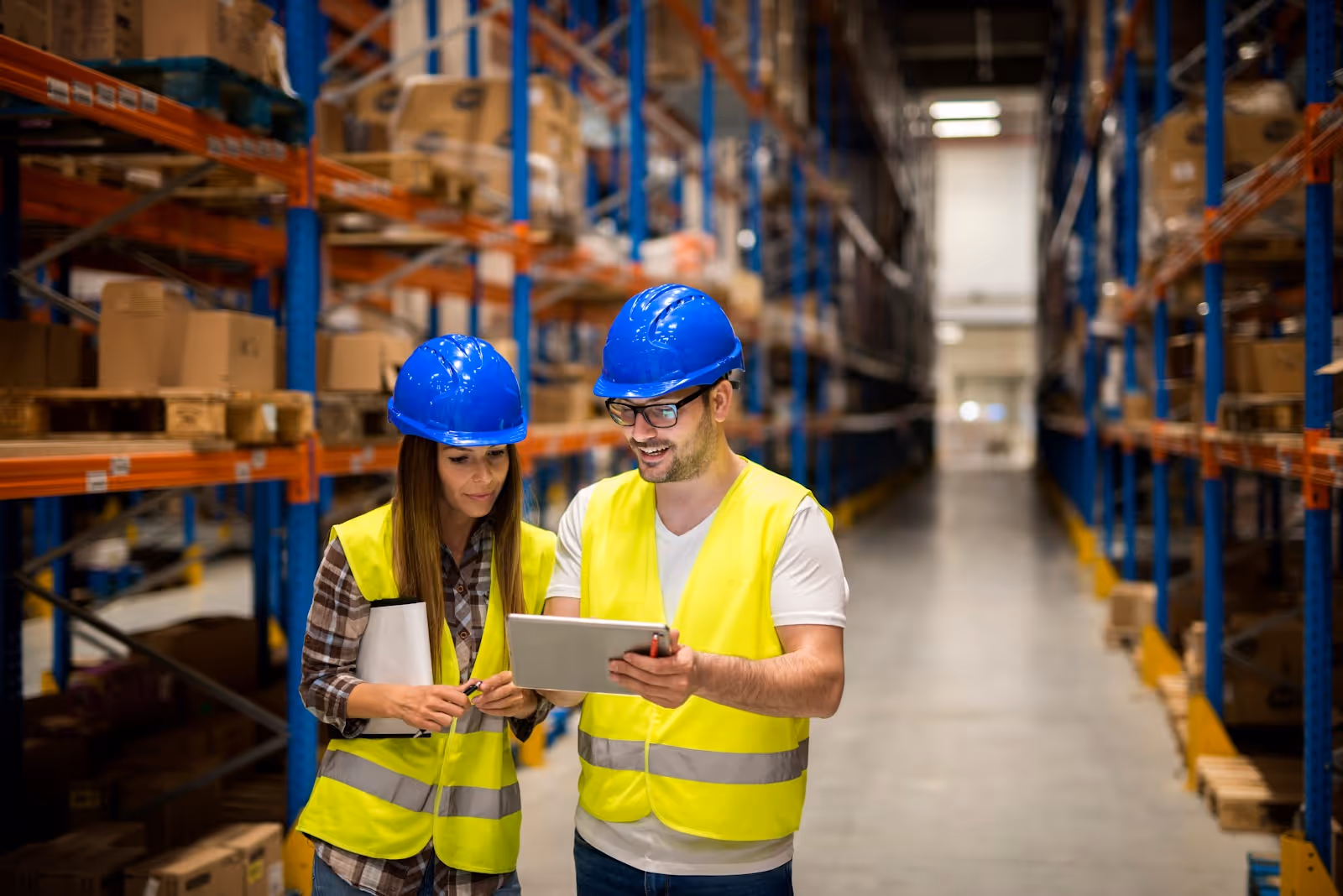 Two workers using tools to streamline order processing