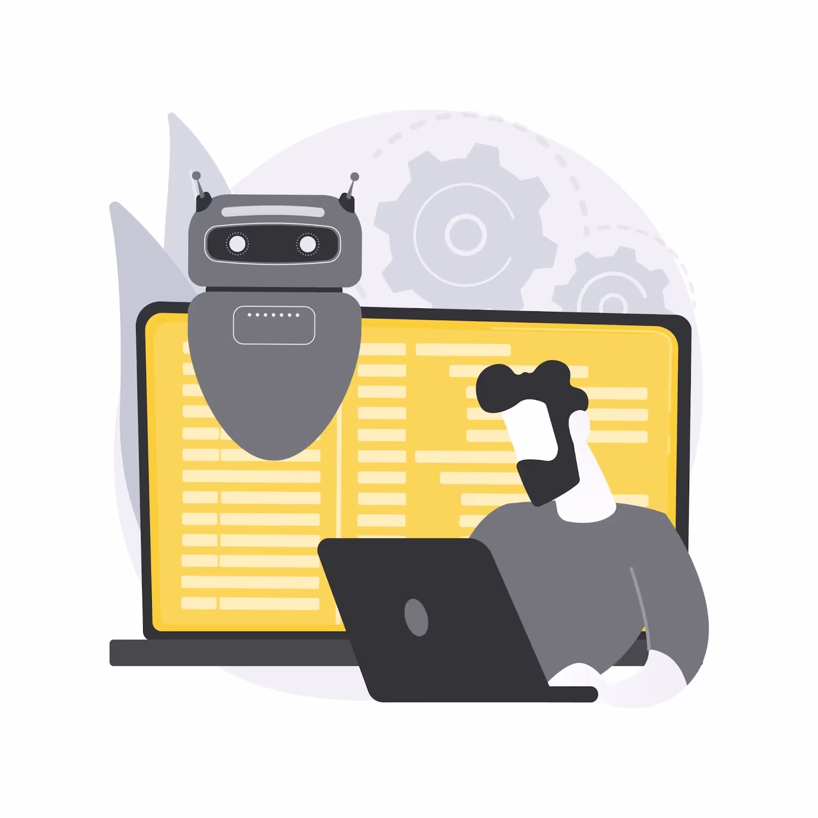 Eine Illustration eines Mannes, der Werkzeuge zur Automatisierung der Dateneingabe verwendet