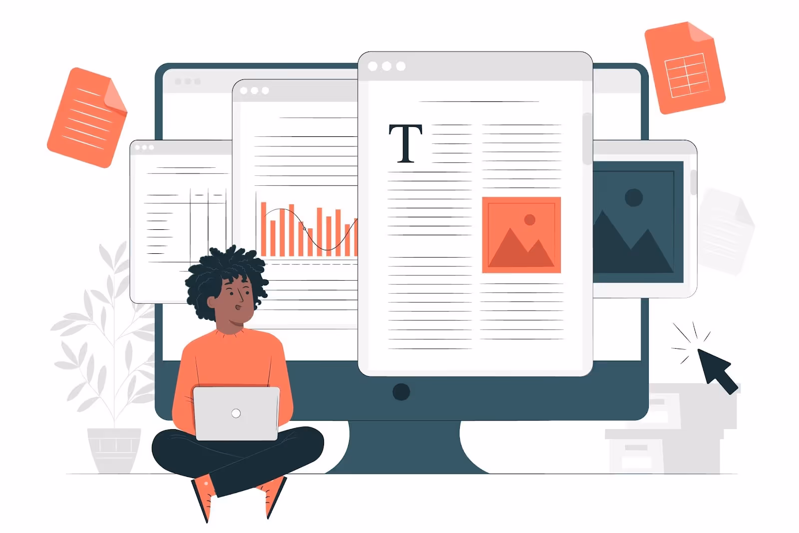 Eine Illustration einer Frau, die Technologie nutzt