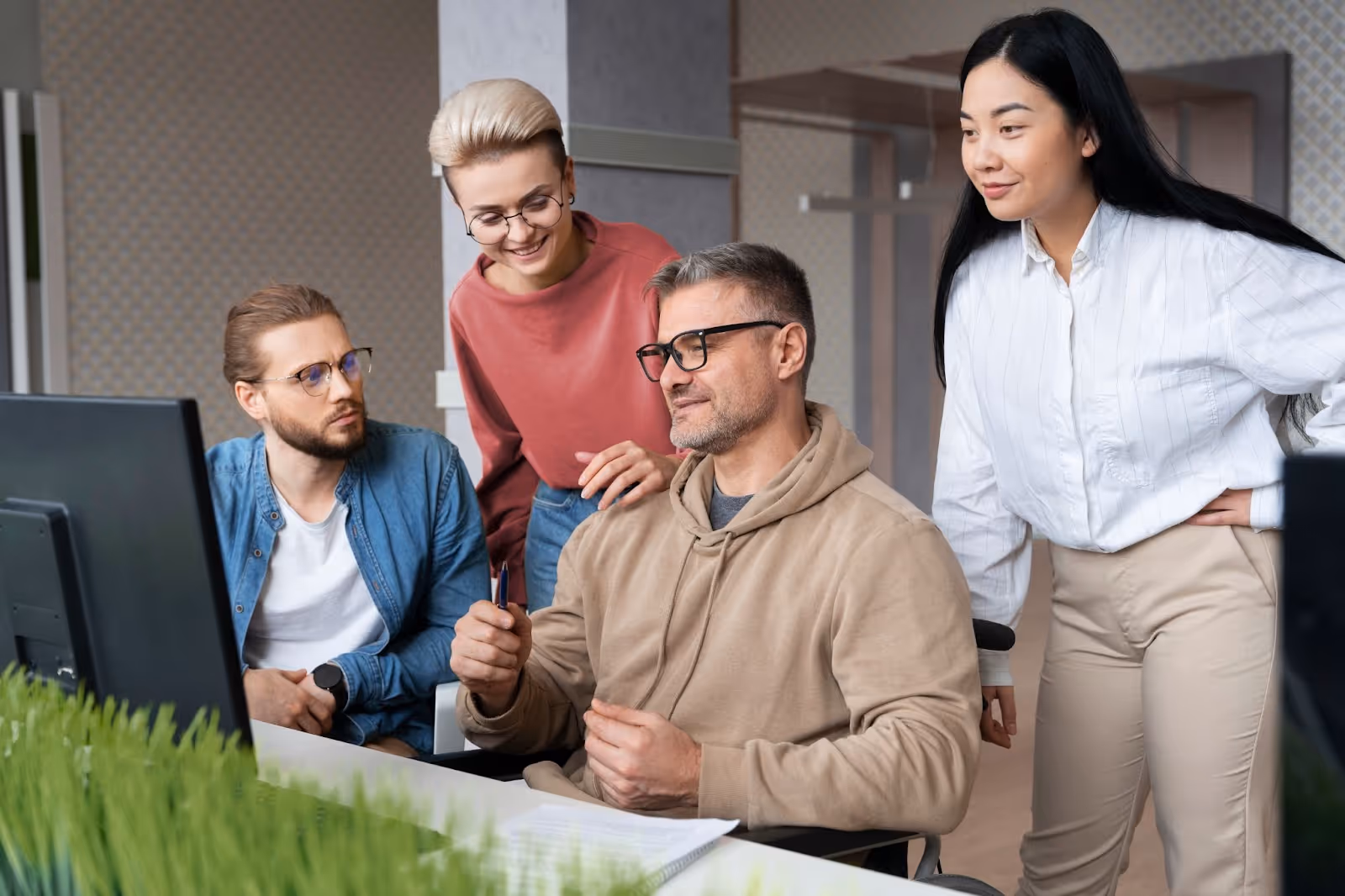 A group of people working with AI order processing