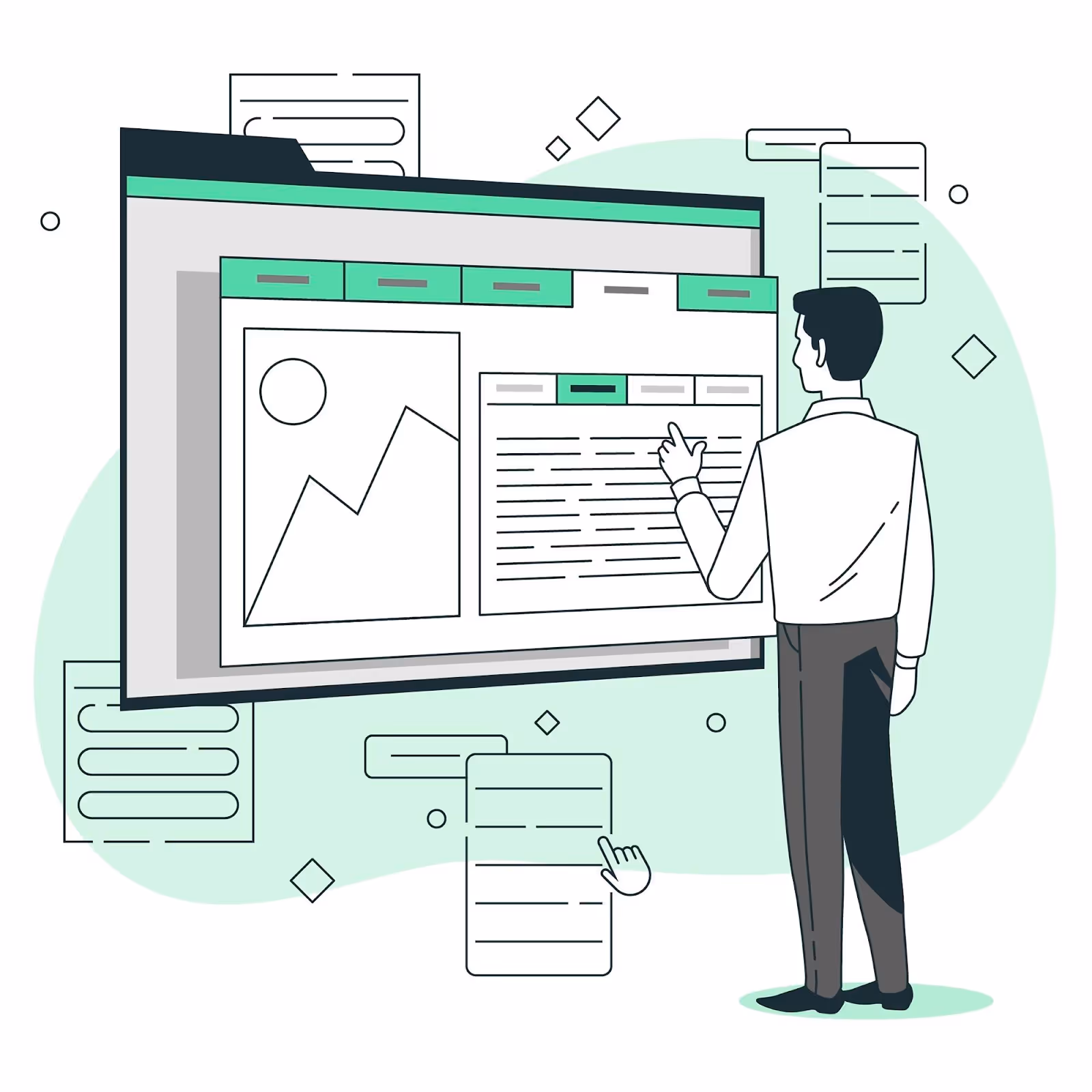 Eine Illustration eines Mannes, der eine Dateneingabesoftware verwendet.