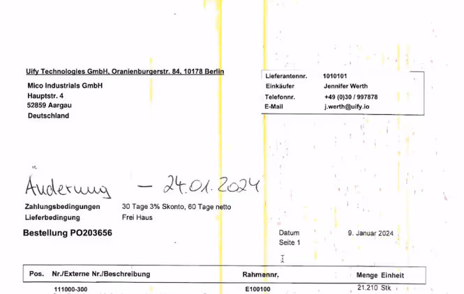 An image of an order confirmation as a PDF file.