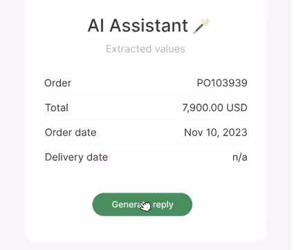 An image of extracted values from an order confirmation, using AI.