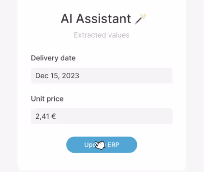 An image of extracted values from an order confirmation, using AI.